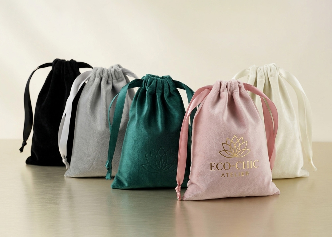 Essential Velvet Drawstring Pouch with Ribbon